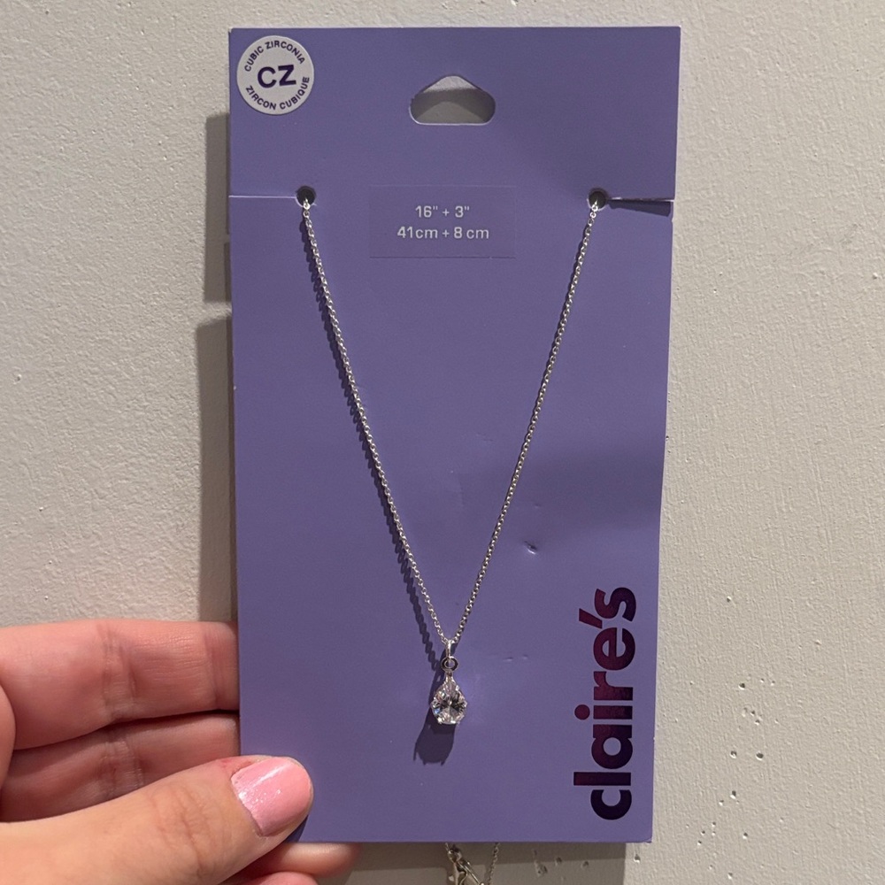 CLAIRE’S Cubic Zirconia Necklace, Excellent Condition! In Original Packaging